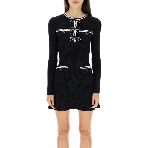 [sold] Self-Portrait Melange Knit Mini Dress in Black - Picture 3 of 10